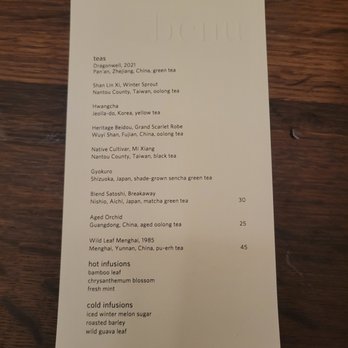 Benu - Tea menu - Asian Fusion Near Me - San Francisco, California Benu - Tea menu - Asian Fusion Near Me - San Francisco, California