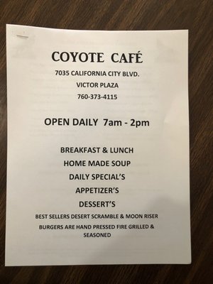 Menu photo 2 Coyote Cafe California City, CA