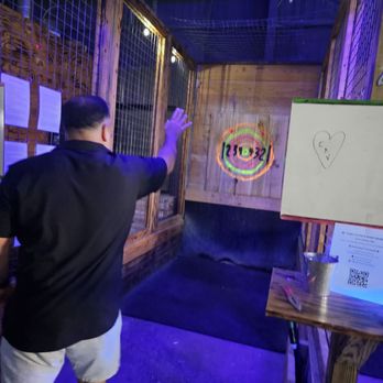Hatchet House Texas - Hubby hitting the bullseye....kinda. - Axe Throwing Near Me - Cypress, Texas Hatchet House Texas - Hubby hitting the bullseye....kinda. - Axe Throwing Near Me - Cypress, Texas