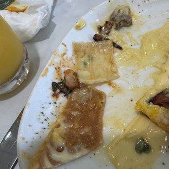 Mornings Breakfast & Brunch - Random ingredients that fell into/under my eggs benedict: onion, tortilla, mushroom, sausage...so gross. - Breakfast & Brunch Near Me - Indianapolis, Indiana