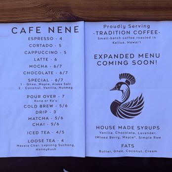Cafe Nene - Menu as of Mar 7, 2026 - Coffee & Tea Near Me - Honolulu, Hawaii Cafe Nene - Menu as of Mar 7, 2026 - Coffee & Tea Near Me - Honolulu, Hawaii