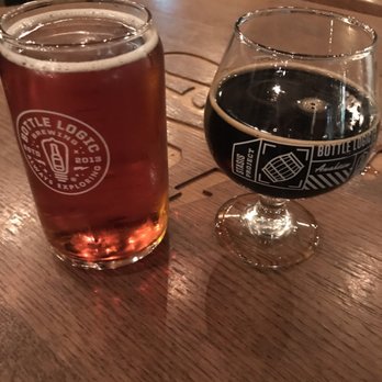 Bottle Logic Brewing - Mission to Marzen on left (good but nothing special) and Leche borracho on right (spicy barrel aged and very good) - Breweries Near Me - Anaheim, California Bottle Logic Brewing - Mission to Marzen on left (good but nothing special) and Leche borracho on right (spicy barrel aged and very good) - Breweries Near Me - Anaheim, California