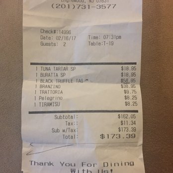 Trattoria Carpaccio - $173 bill: 2 appetizers, 2 main course , 1 dessert! In BYOB "trattoria" - Italian Near Me - Englewood, New Jersey