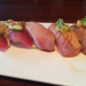 Ora - Left to Right: Mebachi Avocado, Hamachi Toro, and Beni Toro - Sushi Bars Near Me - Chicago, Illinois