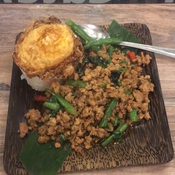 Kala Thai Cookery - Stir fried ground chicken with thai holy basil with fried egg - Thai Near Me - Boston, Massachusetts Kala Thai Cookery - Stir fried ground chicken with thai holy basil with fried egg - Thai Near Me - Boston, Massachusetts
