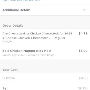 Chubby's Cheesesteak - Brookfield - My order through the app. Note it shows the special offer right on the order. - Cheesesteaks Near Me - Brookfield, Wisconsin Chubby's Cheesesteak - Brookfield - My order through the app. Note it shows the special offer right on the order. - Cheesesteaks Near Me - Brookfield, Wisconsin
