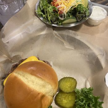 The Farmhouse Cafe - Cheeseburger and a side salad - Breakfast & Brunch Near Me - Medora, North Dakota