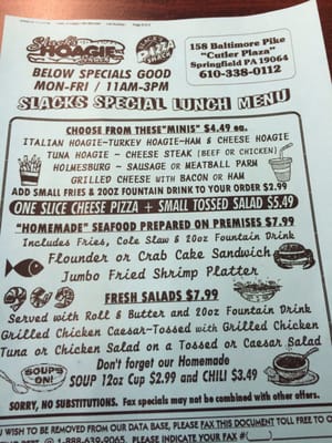 Menu photo 1 Slack's Hoagie Shack Springfield, PA Menu photo 1 Slack's Hoagie Shack Springfield, PA