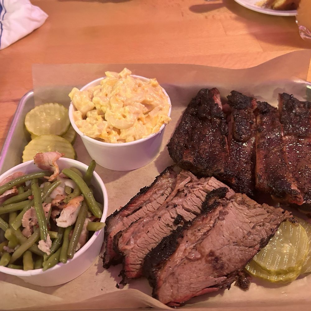 Brothers Smokehouse - Combo brisket and ribs green beans and Mac n cheese pickles. - Smokehouse Near Me - West Nyack, New York Brothers Smokehouse - Combo brisket and ribs green beans and Mac n cheese pickles. - Smokehouse Near Me - West Nyack, New York
