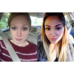 Phil's Hairstyles on Whitney - Before (on left) and after Brows By Britt Wax and dye