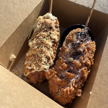Mukja Food Truck - Elote cheese dog and crab Rangoon cheese dog! - Food Trucks Near Me - Denver, Colorado