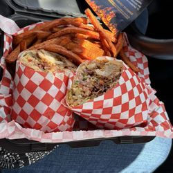 Fat Guys - Phoenix Crispy Chicken Wrap and sweet potatoes