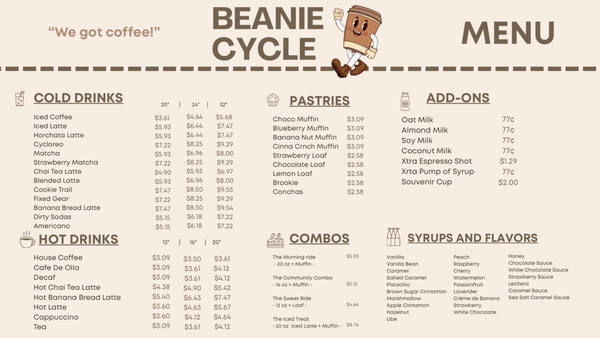 Menu photo 4 Beanie Cycle Coffee Shop Los Angeles, CA Menu photo 4 Beanie Cycle Coffee Shop Los Angeles, CA