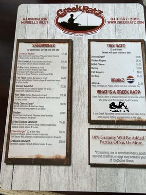Menu photo 1 Creek Ratz Murrells Inlet, SC Menu photo 1 Creek Ratz Murrells Inlet, SC