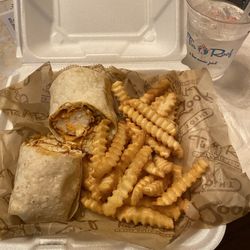 Tin Roof - Buffalo chicken wrap and crinkle fries