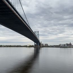 View of the Ben Franklin Bridge and New Jersey, taken from neighboring Race Street pier. View of the Ben Franklin Bridge and New Jersey, taken from neighboring Race Street pier.