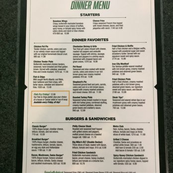 Metro Diner - Menu front - Diners Near Me - Pooler, Georgia