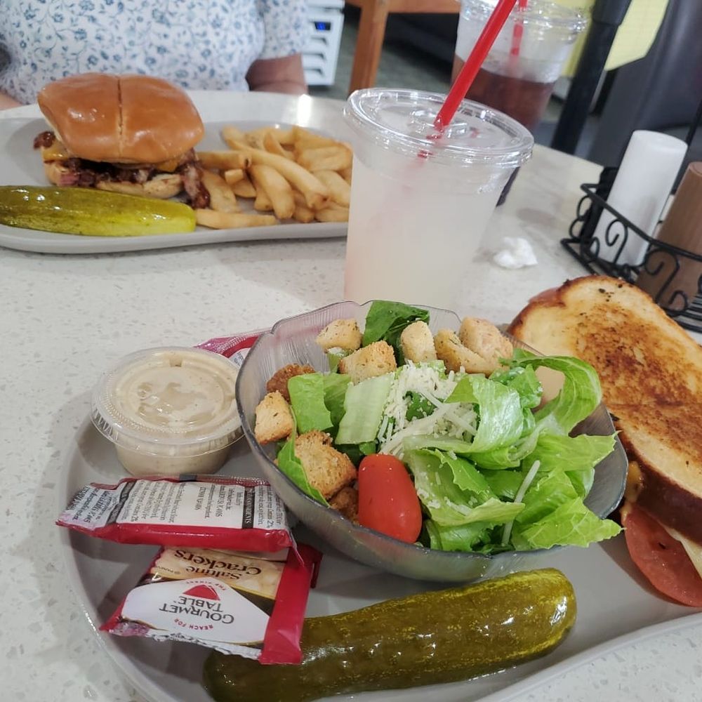cali club melt sandwich, caesar salad, pickles, saltine crackers, lemonade, pulled pork sandwich, steak fries cali club melt sandwich, caesar salad, pickles, saltine crackers, lemonade, pulled pork sandwich, steak fries