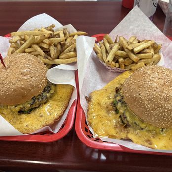 Squeeze Inn Hamburgers - Squeeze Burger with Cheese (one large fries and one small fries) - Burgers Near Me - Napa, California Squeeze Inn Hamburgers - Squeeze Burger with Cheese (one large fries and one small fries) - Burgers Near Me - Napa, California