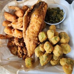 3 way combination plus two sides collards and okra.