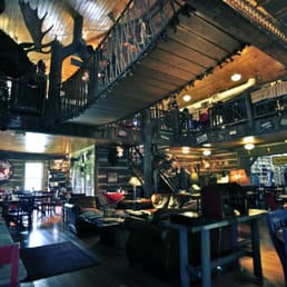 Interior of restaurant showing the famous swinging bridge itself.