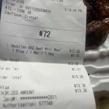 Ono Hawaiian BBQ - My Receipt of a Hawaiian BBQ Beef Mini Meal - Barbeque Near Me - Paramount, California Ono Hawaiian BBQ - My Receipt of a Hawaiian BBQ Beef Mini Meal - Barbeque Near Me - Paramount, California