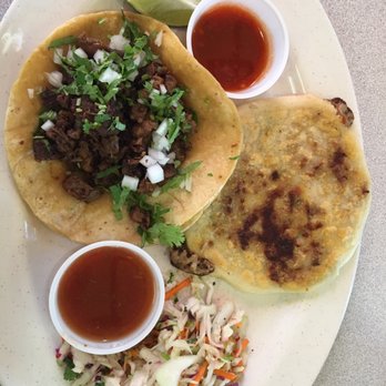 El Guanaco - One carne asada taco and a beef and cheese papusa. - Mexican Near Me - Troy, Michigan