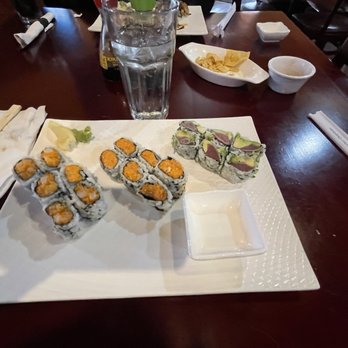 Chen's Asian Restaurant - Three rolls - - two spicy rolls, and one tuna avocado roll. The spicy rolls were salmon and yellowtail. - Chinese Near Me - Carlisle, Pennsylvania