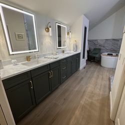 Floor & Decor - Flooring looks like wood but the porcelain and heated flooring are perfect as it stays warm and easy to clean