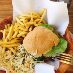 The Pelican Diner - Burger, chips and apple slaw. Sounds simple but really yummy!