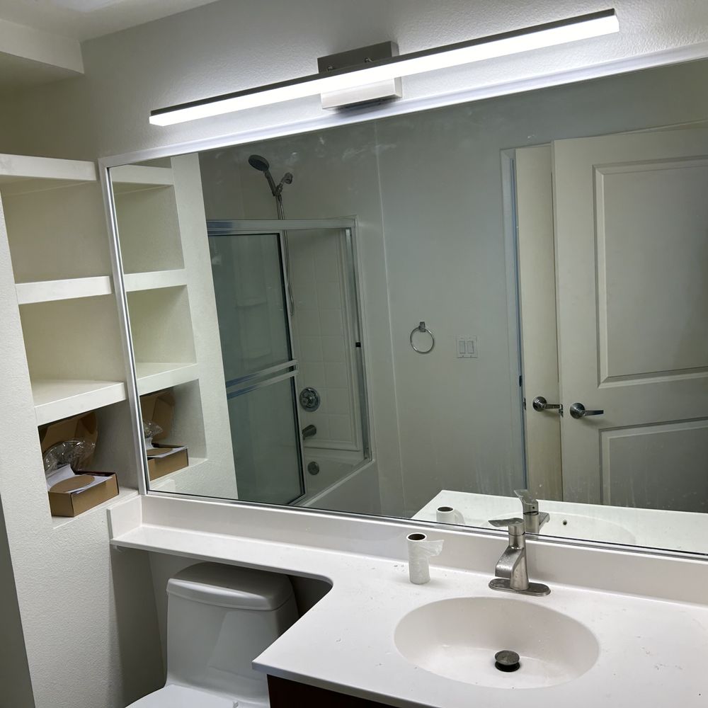 Handyman Daddy - Installed LED light bar, created wood frame and painted, new exhaust fan, new sink faucet plus drain and new toilet - Painters Near Me Handyman Daddy - Installed LED light bar, created wood frame and painted, new exhaust fan, new sink faucet plus drain and new toilet - Painters Near Me
