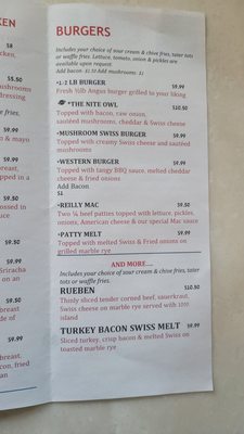 Menu photo 2 Nite Owls Slinger, WI