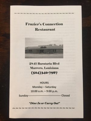 Menu photo 5 Frazier's Connection Marrero, LA