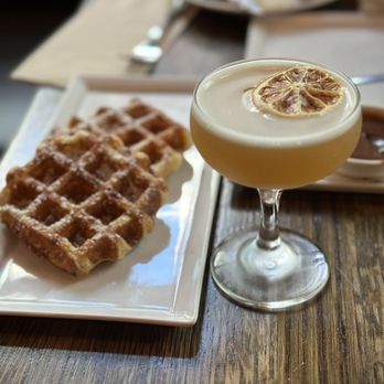 Medina Cafe - Liege style waffles with Partea cocktail - IG @bougiefoodieboi - Breakfast & Brunch Near Me - Vancouver, British Columbia Medina Cafe - Liege style waffles with Partea cocktail - IG @bougiefoodieboi - Breakfast & Brunch Near Me - Vancouver, British Columbia