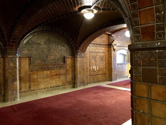 Photo of The Dutch Chocolate Shop - Los Angeles, CA, US. Groin vault ceiling covered in Batchelder tile