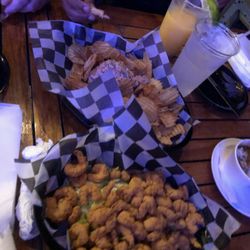 The Village Door - WAY overcooked shrimp appetizer.