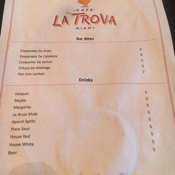 Cafe La Trova - Happy Hour Menu - Cocktail Bars Near Me - Miami, Florida