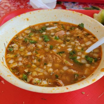 Vamos Tacos - Menudo filled with so much meat and delicious broth, mixed with their salsa roja. - Tacos Near Me - Huntington Park, California Vamos Tacos - Menudo filled with so much meat and delicious broth, mixed with their salsa roja. - Tacos Near Me - Huntington Park, California