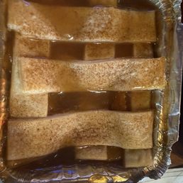 Peach cobbler served hot Peach cobbler served hot