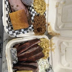 Smokey Steves Smokehouse - Brisket and rib plates. Mac n cheese is