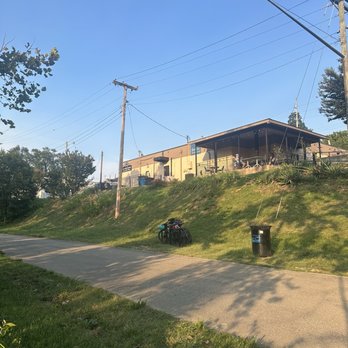 Blue Cow Ice Cream - Picture of building, back patio & rail trail. - Ice Cream & Frozen Yogurt Near Me - Roanoke, Virginia