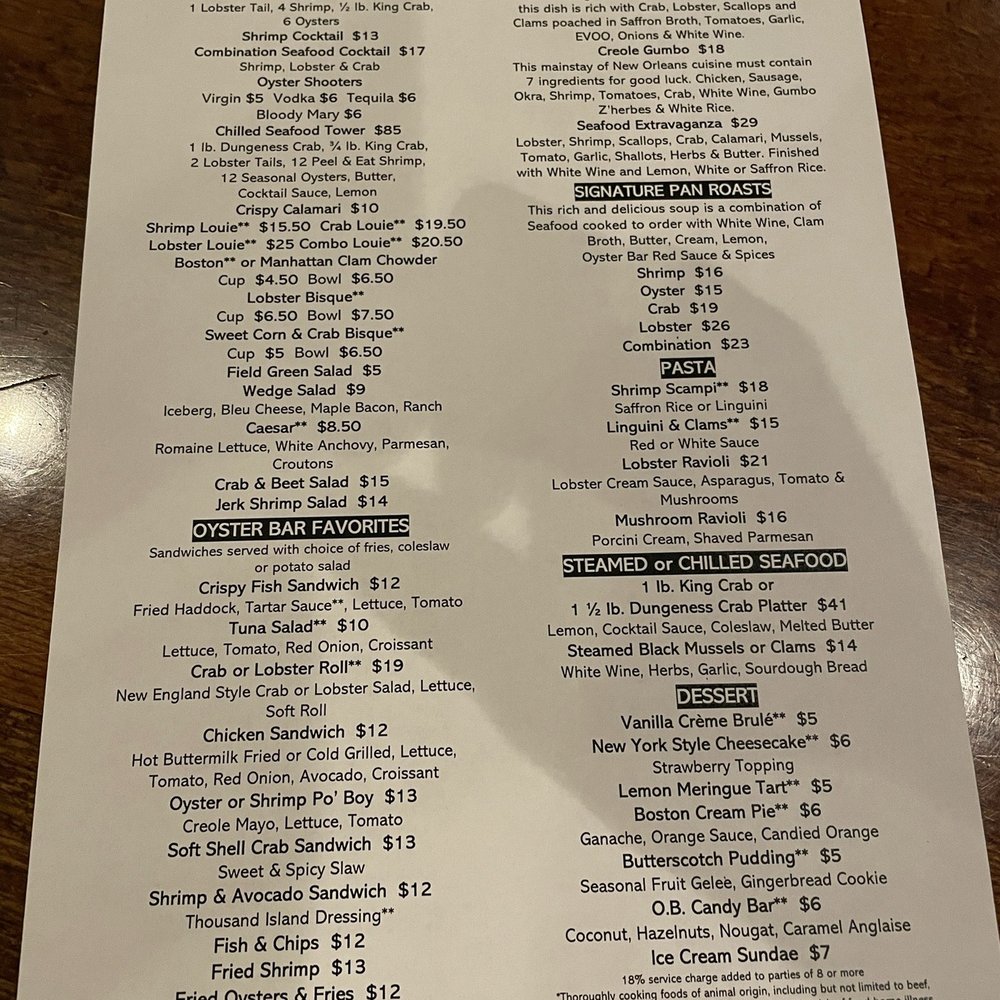 Oyster Bar - Menu - Seafood Near Me - Sparks, Nevada