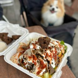 ACHILLES - Combo Plate w/ gyro + chicken shawarma ($18.25) + Falafels Hearts (4 pc - $3.99)
