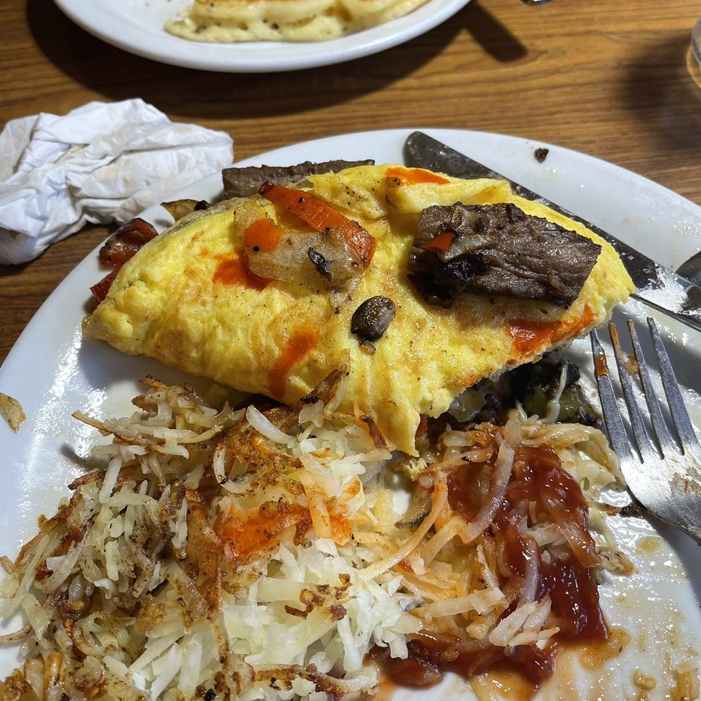 Denny's - Philly Philly Cheesesteak Omelette with a side of original pancake - Diners Near Me - Casa Grande, Arizona