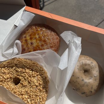 Old Ferry Donut - Creme brulee (upper left), earl grey (right), peanut butter (bottom left) - Donuts Near Me - San Gabriel, California Old Ferry Donut - Creme brulee (upper left), earl grey (right), peanut butter (bottom left) - Donuts Near Me - San Gabriel, California