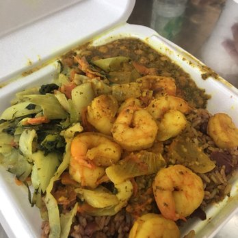 Singh's Roti Shop - Curry Shrimp with Cabbage and Chana - Trinidadian Near Me - Dorchester, Massachusetts