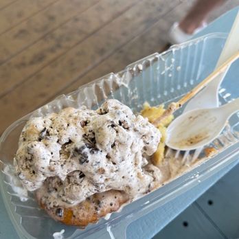 Donutz On A Stick - Oatmeal cookie craving ice cream on cinnamon roll donutz - Desserts Near Me - Duck, North Carolina