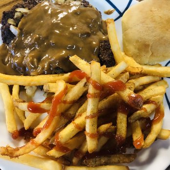 Nail's One Stop - Hamburger steak with gravy and onions with French fries - Delis Near Me - Stewart, Mississippi Nail's One Stop - Hamburger steak with gravy and onions with French fries - Delis Near Me - Stewart, Mississippi