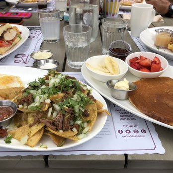 Beach Plum Kitchen - Gluten free pancake and Machaca Chilaquiles - New American Near Me - Carlsbad, California