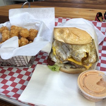 Rex's Burgers - Rex's burger with small tots - American Near Me - Coeur d'Alene, Idaho Rex's Burgers - Rex's burger with small tots - American Near Me - Coeur d'Alene, Idaho